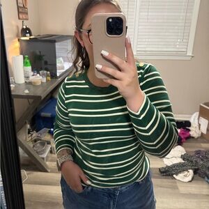 J. Crew Forest Green and White Striped Tee